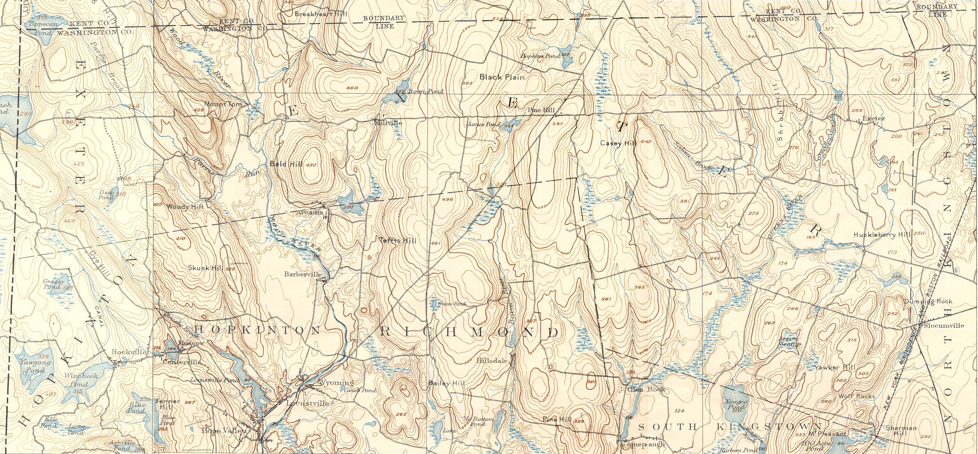 USGS Topographical Map - Exeter, RI - 1894